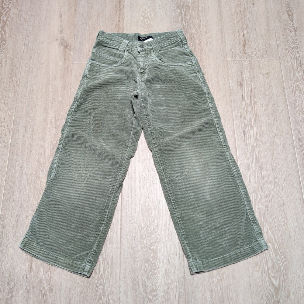 Vintage 90s Dockers Boys Sage Green Corduroy Pants‎ Wide Leg Khakis 8 Reg 24x23